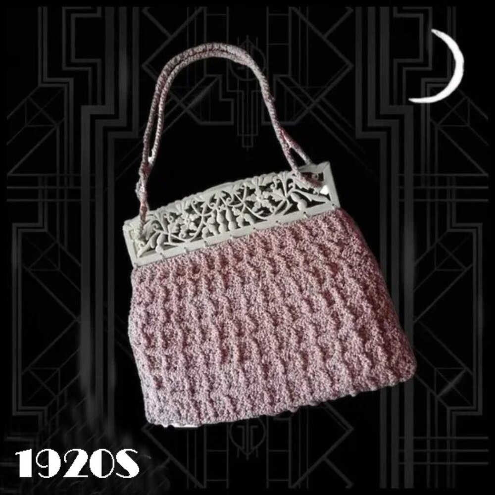 Vintage Pink Purse, Carved Frame, Small 20s Flapper Handbag